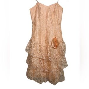 Alfred Angelo Flirtations Pink Lace Midi Dress VTG 90s Prom Queen Ruffled Fairy